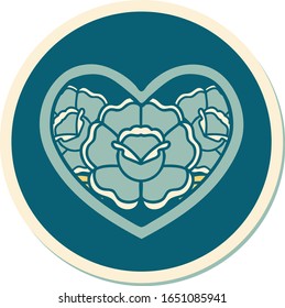 sticker of tattoo in traditional style of a heart and flowers