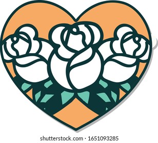 sticker of tattoo in traditional style of a heart and flowers