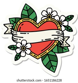 Sticker Of Tattoo In Traditional Style Of A Heart And Banner