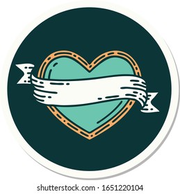 sticker of tattoo in traditional style of a heart and banner