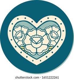 sticker of tattoo in traditional style of a heart and flowers