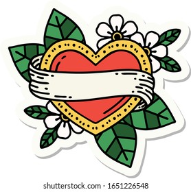 sticker of tattoo in traditional style of a heart and banner