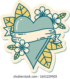 sticker of tattoo in traditional style of a heart and banner