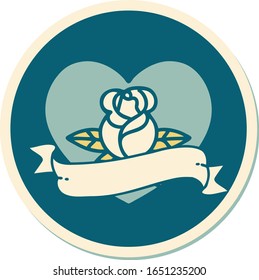 sticker of tattoo in traditional style of a heart rose and banner 