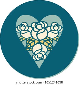 sticker of tattoo in traditional style of a heart and flowers