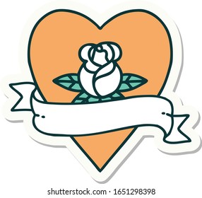 sticker of tattoo in traditional style of a heart rose and banner 