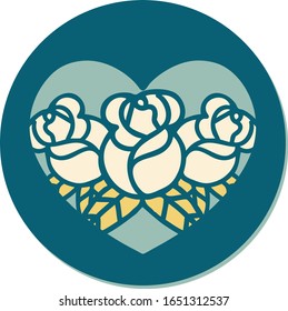 sticker of tattoo in traditional style of a heart and flowers