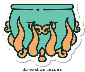 sticker of tattoo in traditional style of a lit cauldron