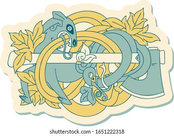 sticker of tattoo in traditional style of medieval carving