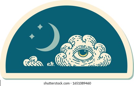sticker of tattoo in traditional style of moon stars and cloud