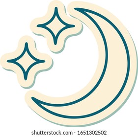 sticker of tattoo in traditional style of a moon and stars