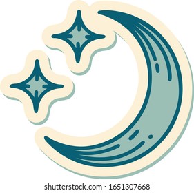 sticker of tattoo in traditional style of a moon and stars