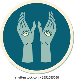sticker of tattoo in traditional style of mystic hands