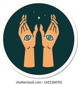 sticker of tattoo in traditional style of mystic hands