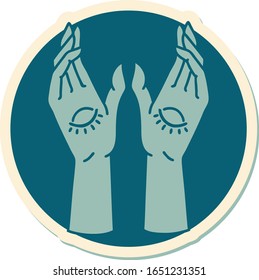 sticker of tattoo in traditional style of mystic hands