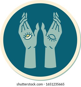 sticker of tattoo in traditional style of mystic hands