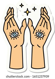 sticker of tattoo in traditional style of mystic hands
