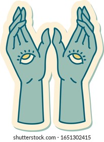 sticker of tattoo in traditional style of mystic hands