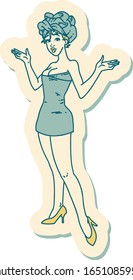 sticker of tattoo in traditional style of a pinup girl in towels