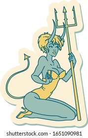 sticker of tattoo in traditional style of a pinup devil girl