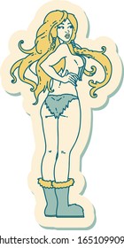 sticker of tattoo in traditional style of a pinup viking girl