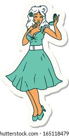 sticker of tattoo in traditional style of a pinup surprised girl