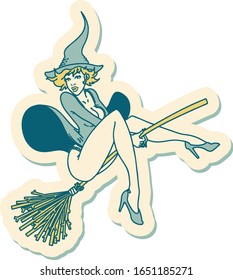 sticker of tattoo in traditional style of a pinup witch