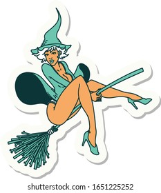 sticker of tattoo in traditional style of a pinup witch