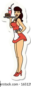 sticker of tattoo in traditional style of a pinup waitress girl