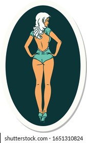 sticker of tattoo in traditional style of a pinup swimsuit girl