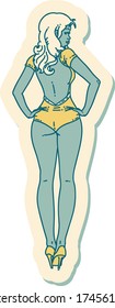 sticker of tattoo in traditional style of a pinup swimsuit girl
