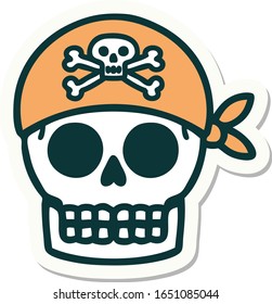 sticker of tattoo in traditional style of a pirate skull