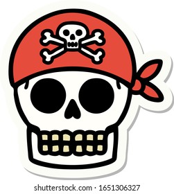 sticker of tattoo in traditional style of a pirate skull