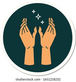sticker of tattoo in traditional style of reaching hands