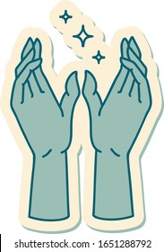 sticker of tattoo in traditional style of reaching hands