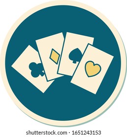 sticker of tattoo in traditional style of a run of cards