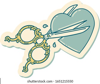 sticker tattoo in traditional style scissors cutting heart
