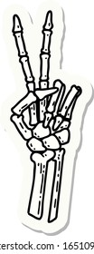 sticker of tattoo in traditional style of a skeleton giving a peace sign 