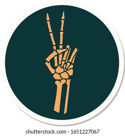 sticker of tattoo in traditional style of a skeleton giving a peace sign 
