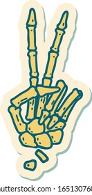 sticker of tattoo in traditional style of a skeleton giving a peace sign 