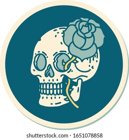 sticker of tattoo in traditional style of a skull and rose