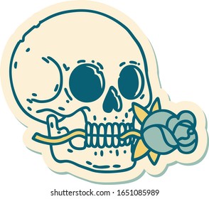 sticker of tattoo in traditional style of a skull and rose