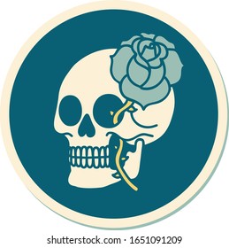 sticker of tattoo in traditional style of a skull and rose