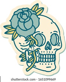 sticker of tattoo in traditional style of a skull and rose