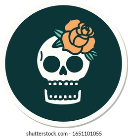 sticker of tattoo in traditional style of a skull and rose