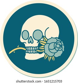 sticker of tattoo in traditional style of a skull and rose