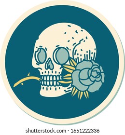 sticker of tattoo in traditional style of a skull and rose