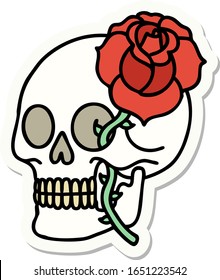 sticker of tattoo in traditional style of a skull and rose