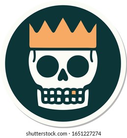 sticker of tattoo in traditional style of a skull and crown