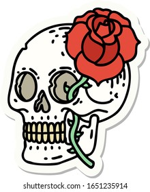 sticker of tattoo in traditional style of a skull and rose
